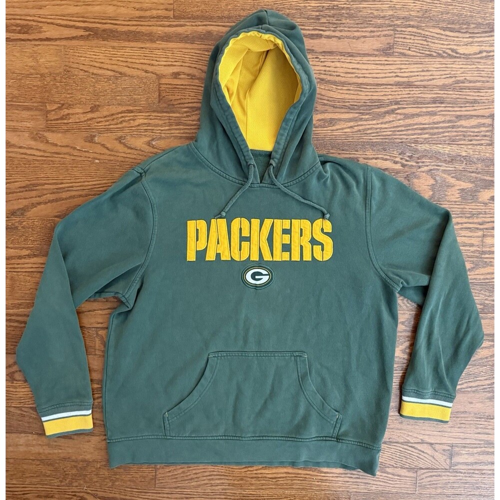 Majestic Green Bay Packers Hoodie Mens XL Green Yellow Pullover NFL Football